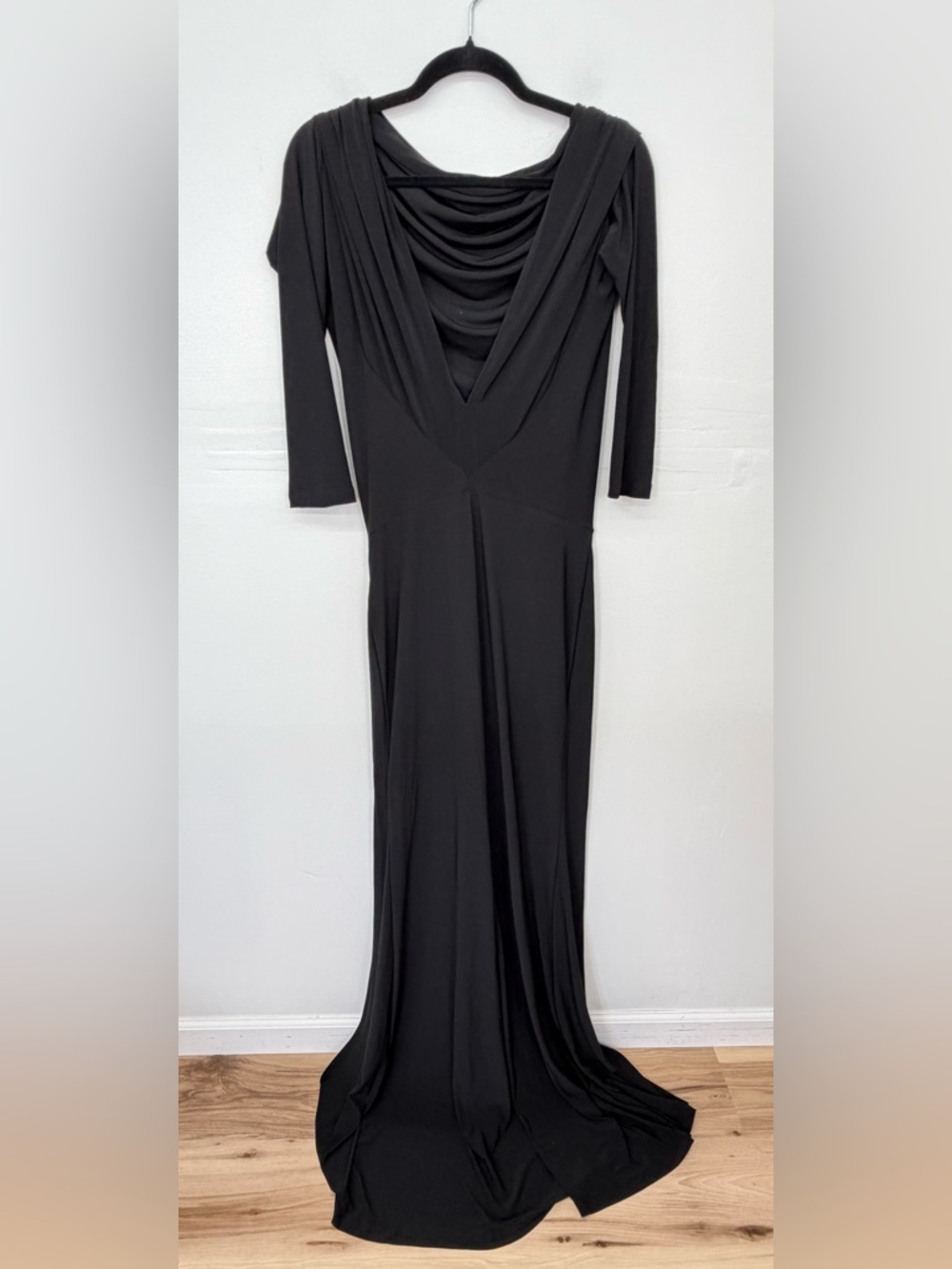 Windsor Black Draped V-Neck Maxi Dress D1